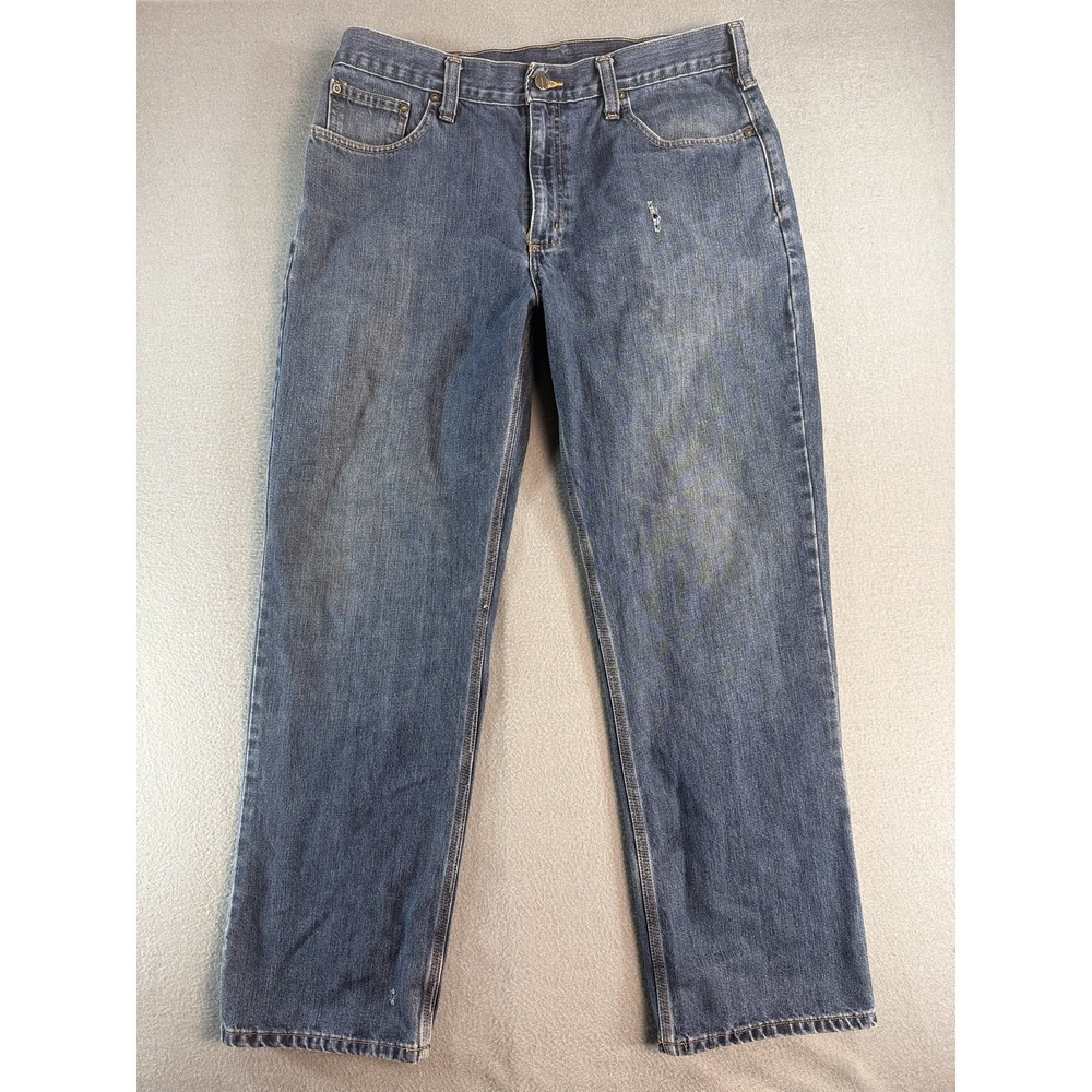 Carhartt 100135 Jeans Mens 36x30 Med Wash Blue Relaxed Straight Distressed Denim